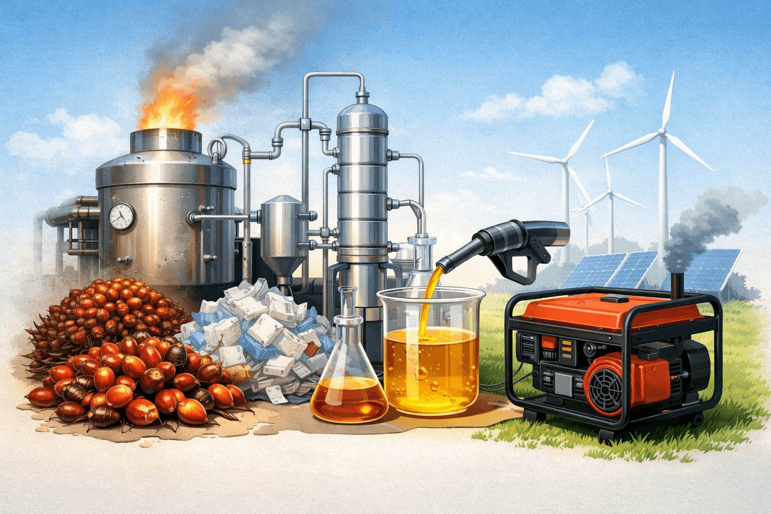 Co-pyrolysis improved pyro-diesel quality and generator performance